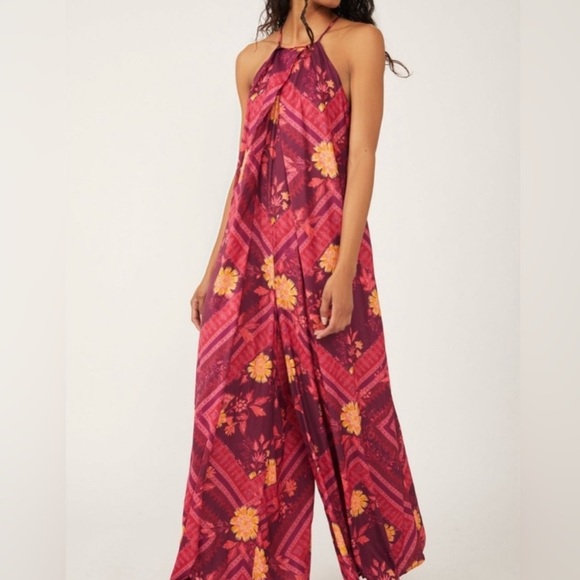 Free People Luca Jumpsuit XS Boho Wide Leg Backless Floral Festival Romper - Picture 1 of 6